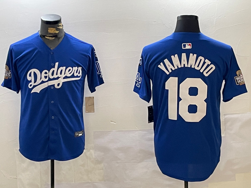 Men Los Angeles Dodgers #18 Yamamoto 2024 World series patch blue jersey 20241120125->los angeles dodgers->MLB Jersey